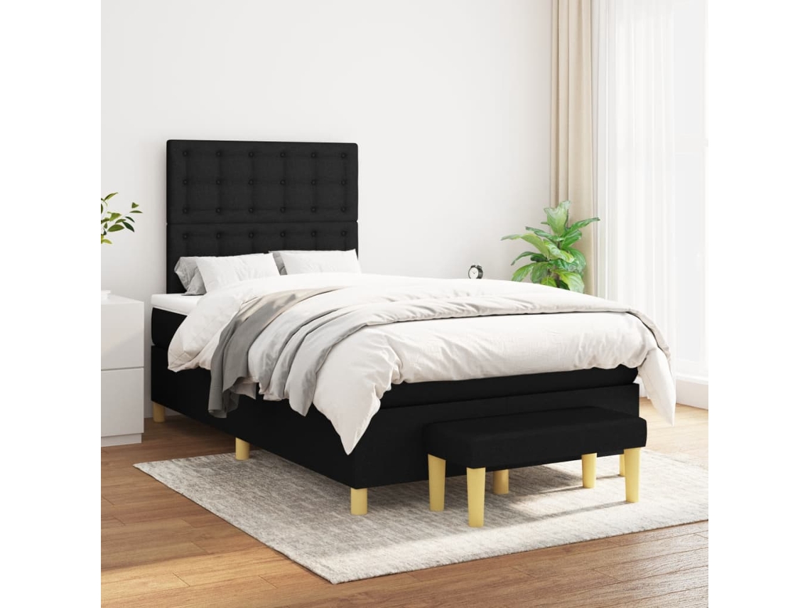 Cama Com Molas/colchão 120x200 Cm Tecido Preto