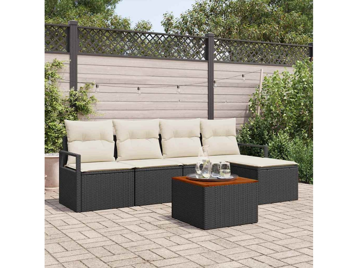 Vidaxl Conjunto De Sofá De Jardim 6 Unid. Preto Vime Pe
