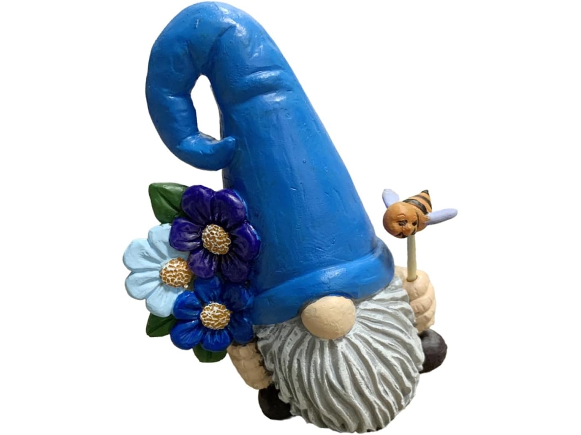 Estátua de Gnomo de Jardim em Resina com Chapéu Azul. Decoração Às Intempéries para Áreas Externas e Pátios. Figura CHABERLU