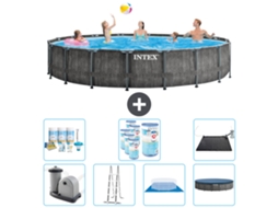 Piscina INTEX Round Prism Frame Greywood 549 X 122 Cm Inclui Bomba Escada Lençol Cobertura Pacote de Manutenção Filtros Tapete Solar