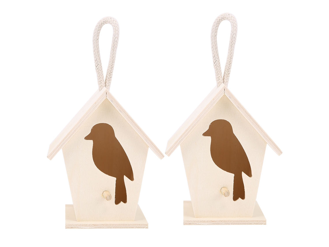 Primerox 2pcs Casa de Pássaros de Madeira Pendurada Jardim Decoração Ninho Ave Ornament