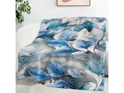 Manta Folha Azul Planta 220x240 Cm Multifuncional Macia de Flanela Aconchegante para Cama Escritório Cochilo F