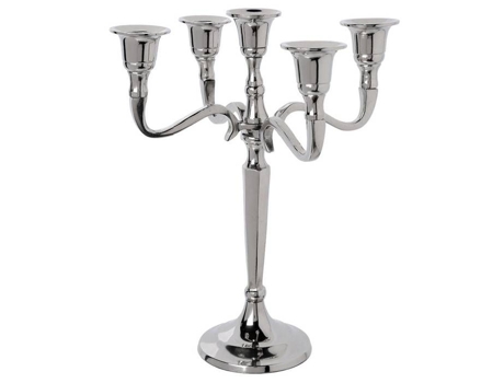 Candelabro Jja 5 Braços Metal Cinza Prateado 27 Cm