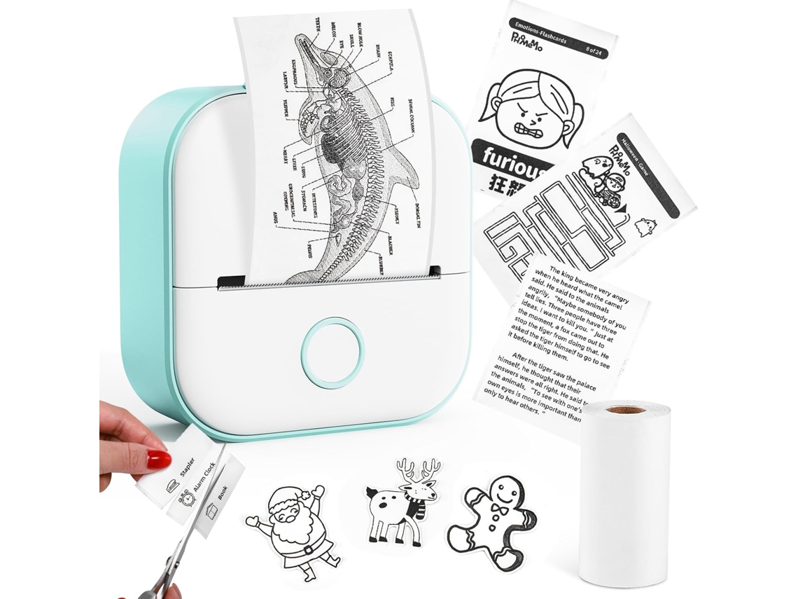 Mini Impressora Elysve, Bluetooth Sem Fio Térmica, 203 Dpi, Compatível Com Android, Ios, Cor Verde