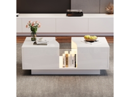 Mesa De Centro Moderna Com Led E 2 Gavetas 100x50x35 Cm Mdf Branco Estilo