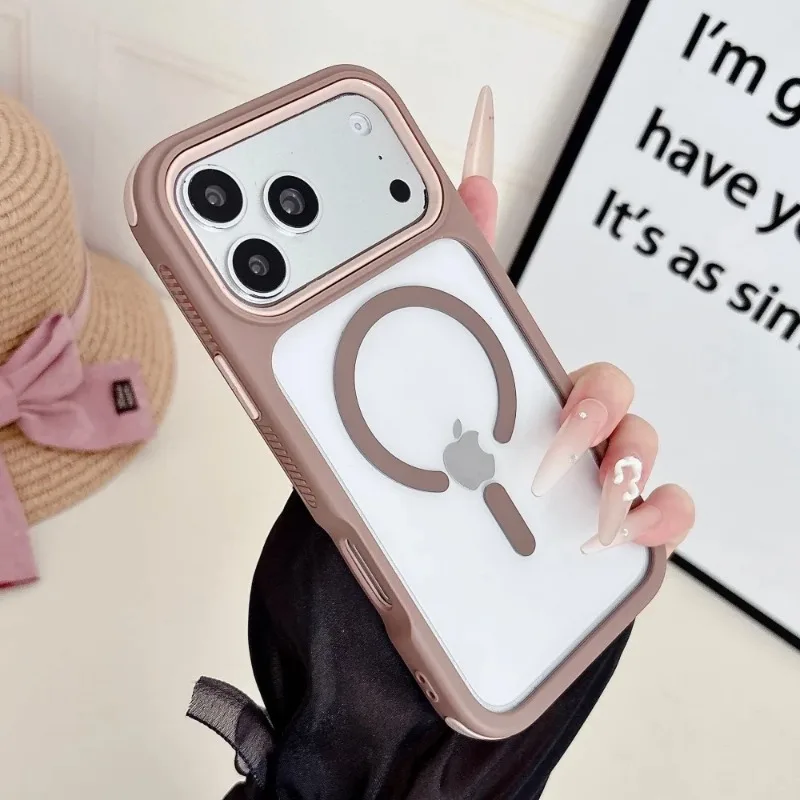 Capa Magnética Transparente Para Iphone 17 Pro Max (marrom), Material Pc Tpu.