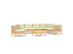 Conjunto de 8 Lounge Jardim com Almofadões Creme Pinho Maciço MAISON EXCLUSIVE