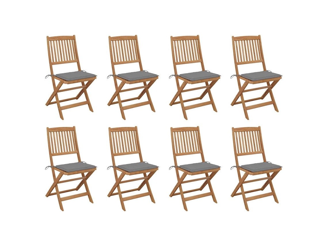 Cadeiras De Exterior Dobráveis C/ Almofadões 8pcs Acácia Maciça Dkd Home Decor
