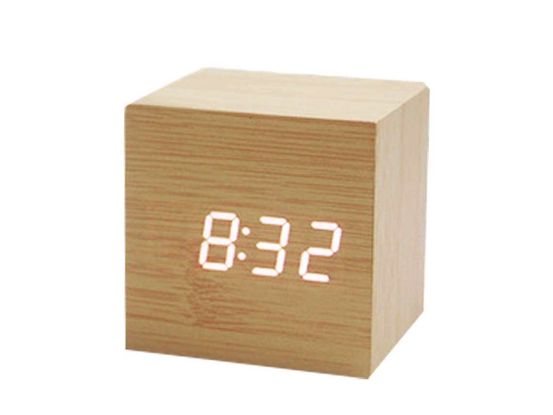 Despertador Digital Led Duplo Alarme Madeira Pequeno Cubo NEVEANCE