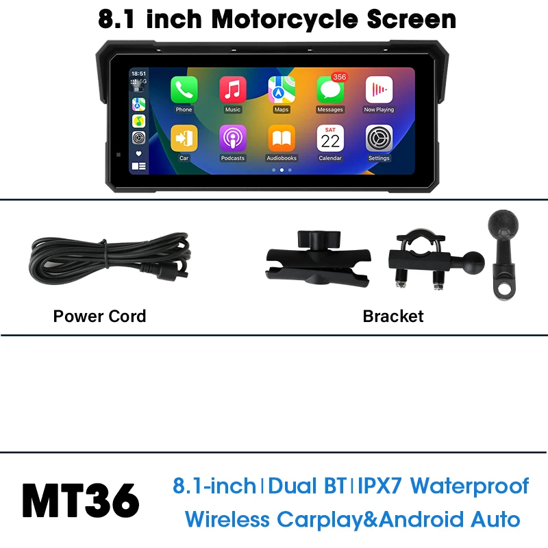(sem Câmera) Navegação Para Motocicleta De 8,1 Polegadas, 4k, Carplay À Prova D'água