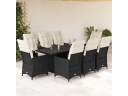 Vidaxl 9 Pcs Conjunto De Jantar P/ Jardim C/ Almofadões Vime Pe Preto