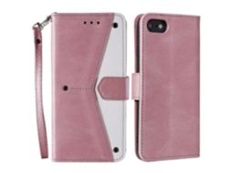 Capa De Couro Com Costura E Alça De Pulso Para Iphone 16e - Ouro Rosa