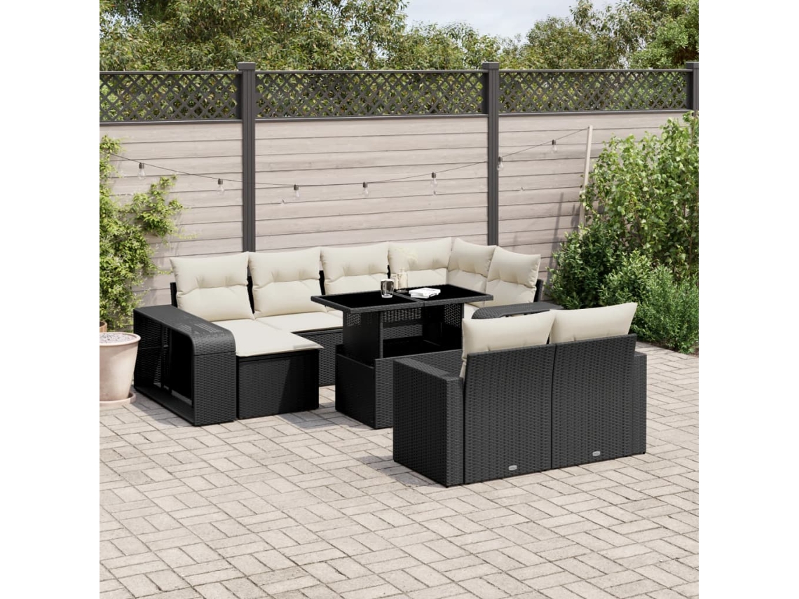 11 Pcs Conjunto Sofás De Jardim C/ Almofadões Vime Pe Preto Dkd Home Decor