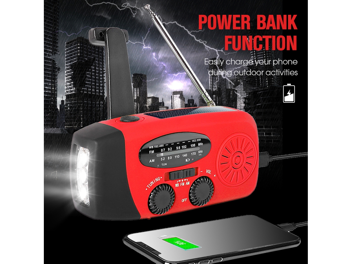 Rádio Emergência Solar com Lanterna e Power Bank