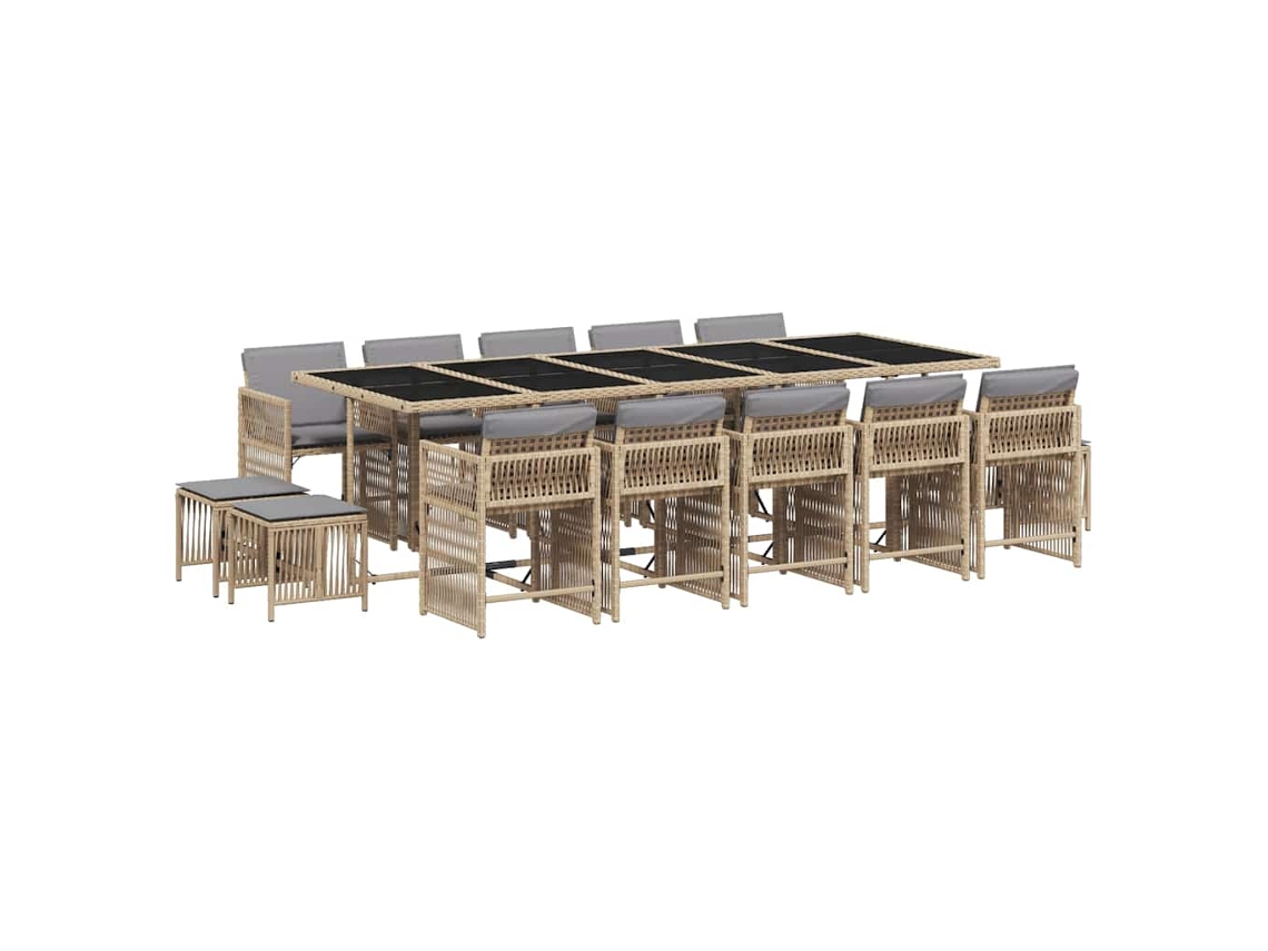 Jantar Conjunto 15 Peças para Jardim com Almofadões Vime Pe Bege Misturado MAISON EXCLUSIVE (15 unidades)