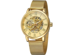 Lurelia Relógio Mecânico, Automático, Luminoso, Mostrador Esqueleto, Aço Inoxidável, Branco, Dourado