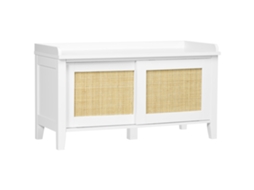 Banco Sapateira Mdf, Vime e Madeira de Pinho Cor Branco 80x35x45 cm Homcom