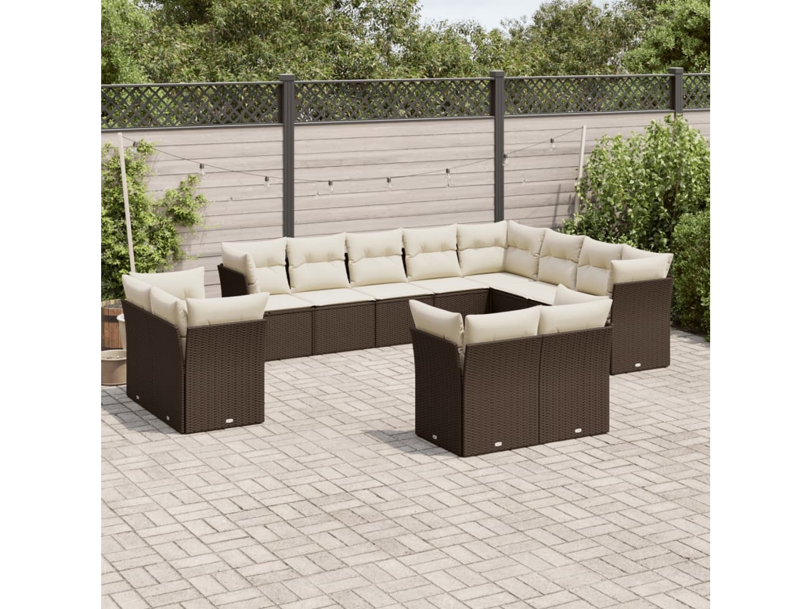 Vidaxl 12 Pcs Conjunto de Sofás Jardim com Almofadões Vime Pe Castanho