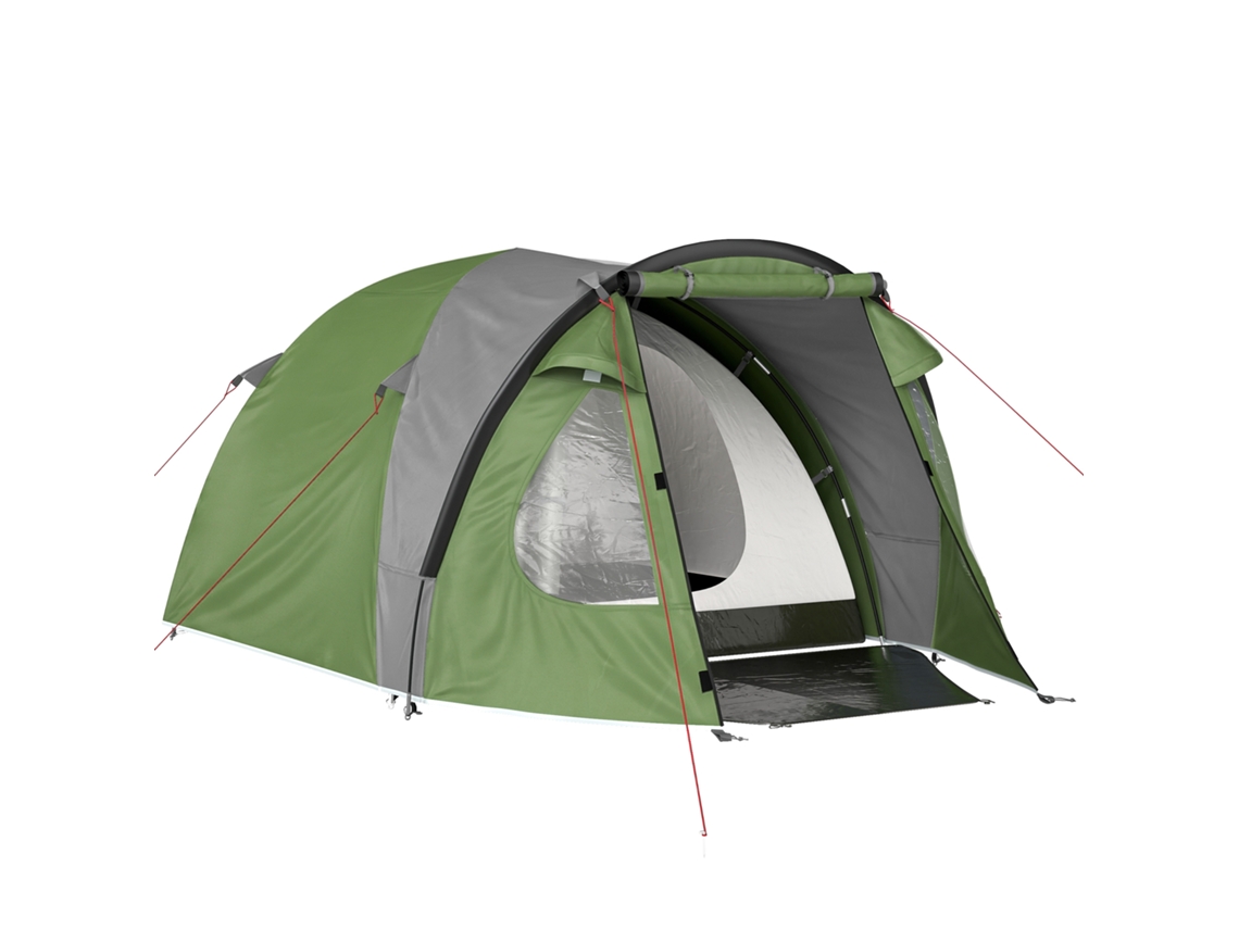 Tenda De Campismo Para 4 Pessoas, 2 Quartos, Janelas, Portas, Tapete De Solo E Gancho No Teto 323x248x150cm Verde
