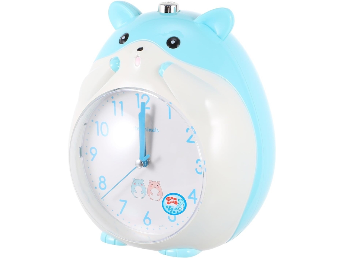 Despertador Fofo de Hamster Azul para Meninos e Meninas, Silencioso, com Luz Noturna Suave e Função Soneca. SFUSHOS