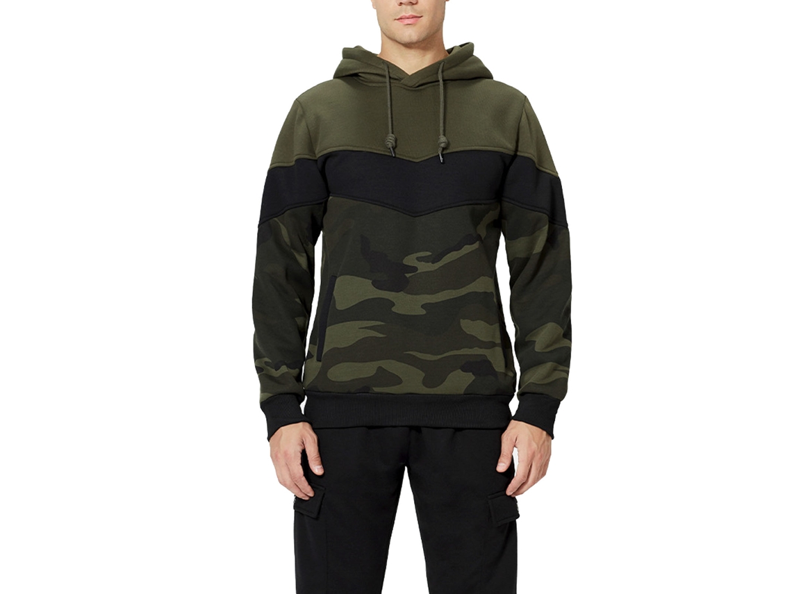 Moletom com Blocos de Cor Camuflado Verde XL para Homem com Capuz e Bolsos