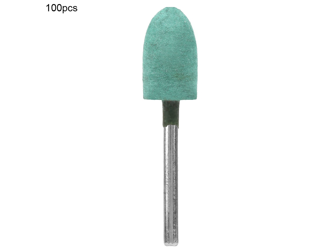 100 Peças De Cabeça De Polimento De Borracha E Lixa Mista Verde Com Cabo De 3mm (cone 10mm)