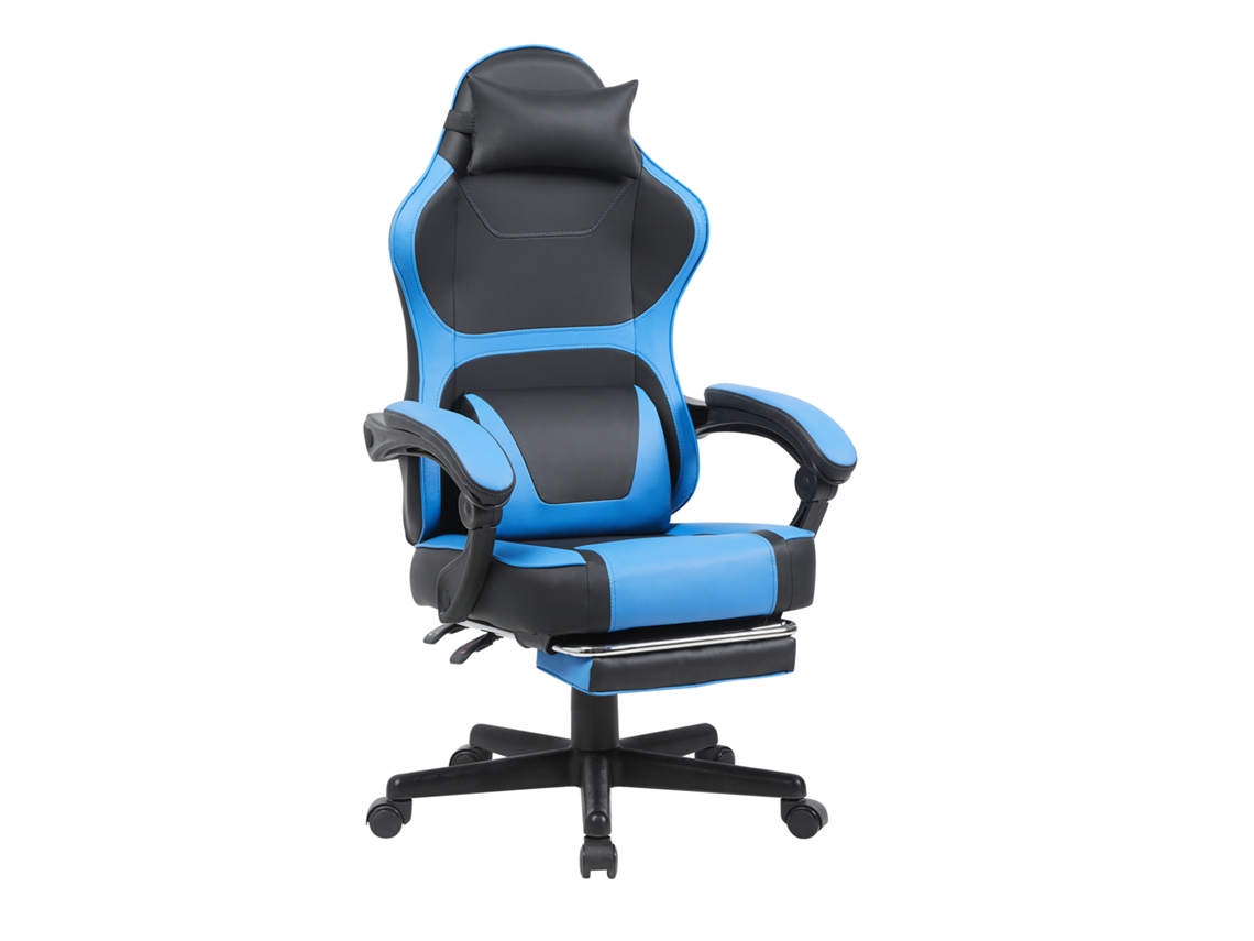 Cadeira Ergonómica para Jogos e Escritório ROLIPO com Apoio para os Pés e Lombar capacidade 130 Kg azul