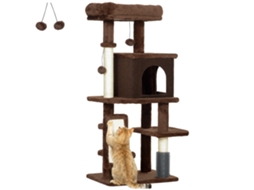 Árvore de Arranhão para Gatos 104 Cm com Plataformas, Vara com Pincel, Bolas Penduradas e Almofada de Arranhar Marrom Ge
