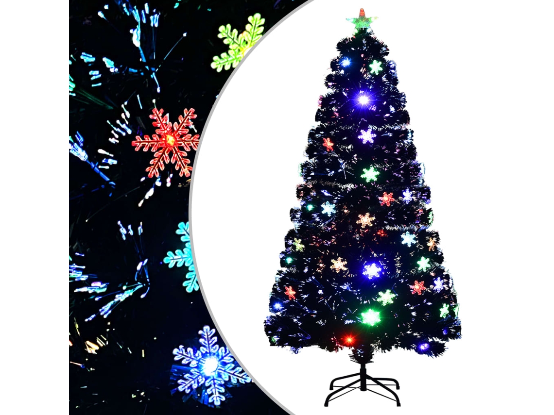 Vidaxl Árvore De Natal Com Flocos De Neve Led 120 Cm Fibra Ótica Preto