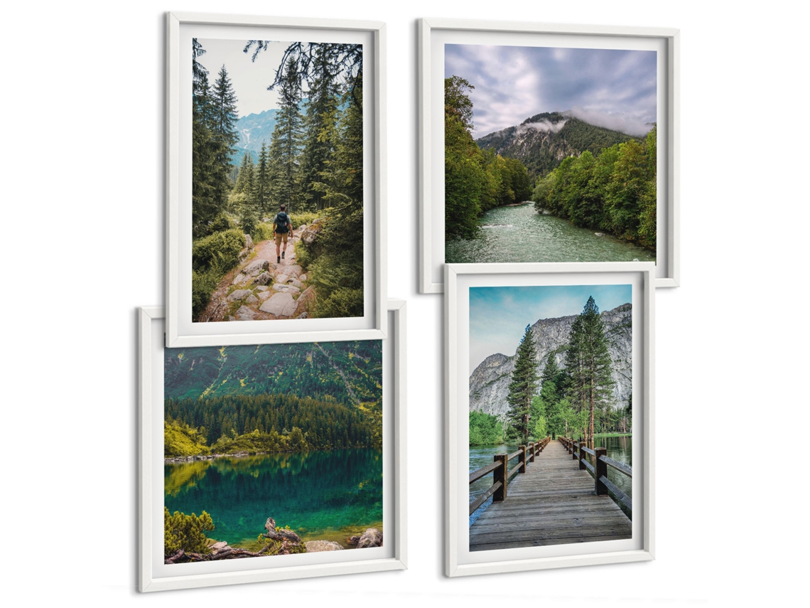 Composição De Quadros Montanhas, Lagos, Florestas, Trilhas Moldura Branca Quadros Para O Escritório Espelharte (conjunto De 4 Imagens)