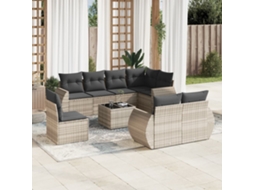 Vidaxl 9 Pcs Conj. Sofás Jardim Com Almofadões Vime Pe Cinzento-claro