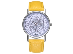 Relógio de pulso de quartzo elegante para casais com pulseira de couro (amarelo)