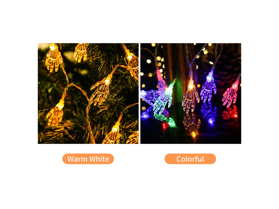 Luzes de Halloween 20ft 40 leds com mão de esqueleto transparente decorativa à prova d'água colorida LAXISCREED