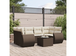 Vidaxl 7 Pcs Conjunto De Sofás Jardim C/ Almofadões Vime Pe Castanho