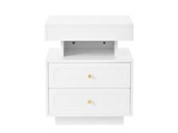 Mesa de Cabeceira Branca com Led, cômoda com 2 gavetas e 1 compartimento, 100x40x60 cm PAPRIKA