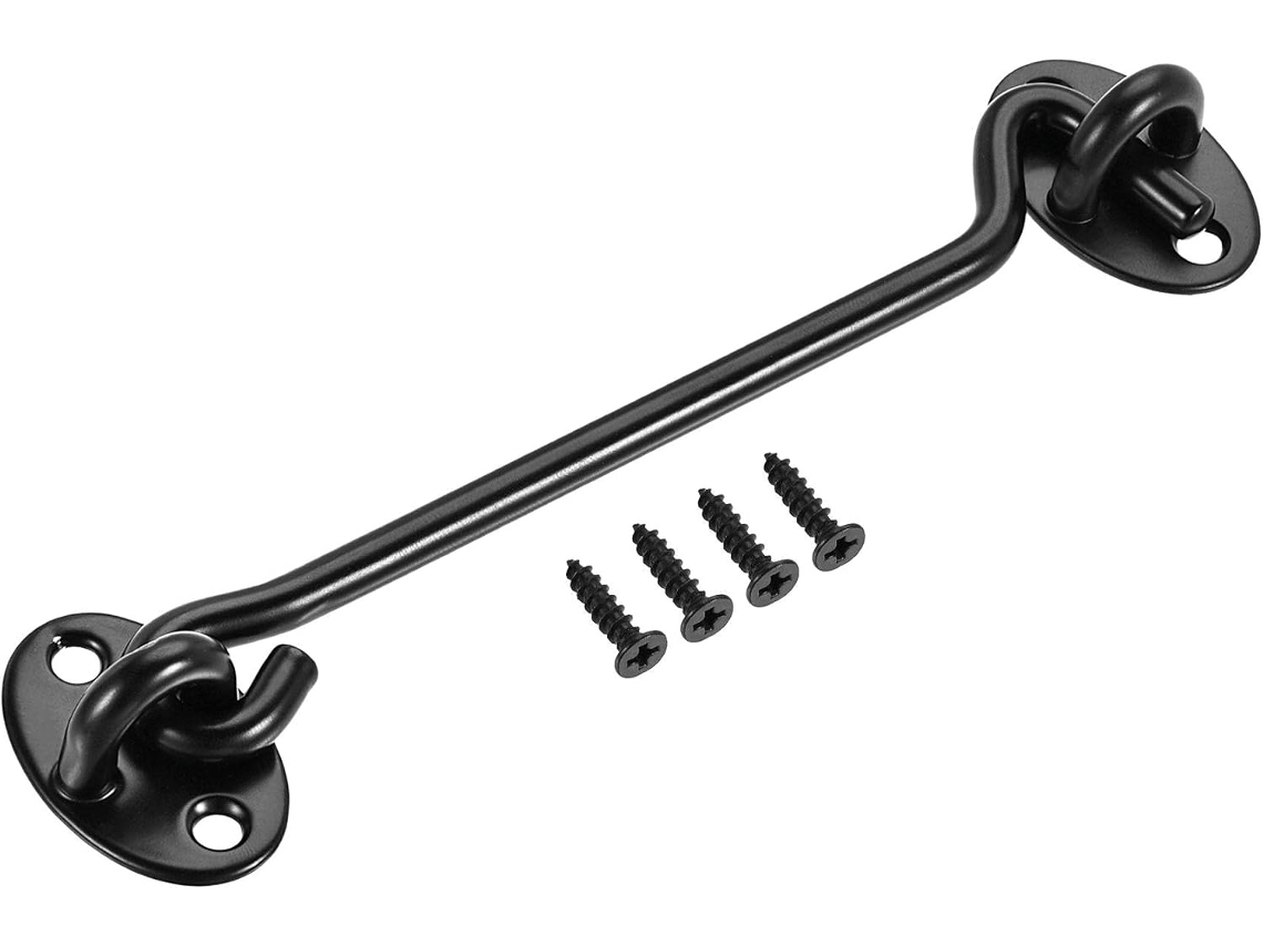 Fechadura De Gancho E Olhal Portão, Preta, 15cm 6 Polegadas, Resistente, Com Botão Cromado Porta De Cabana E