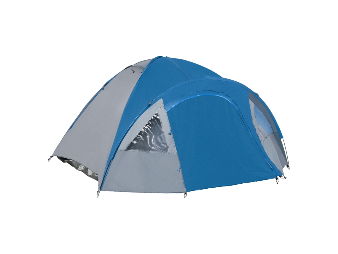 Tenda De Campismo Para 2-3 Pessoas De Com Janelas 2 Bolsos E De Transporte 300x250x130 Cm Cinza E Azul