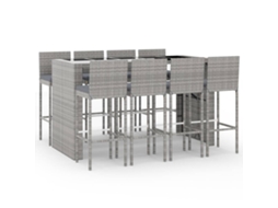 Conjunto de 9 Bar para Jardim com Almofadões Vime Pe Cinzento MAISON EXCLUSIVE