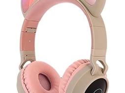 Fones De Ouvido Bluetooth Com Orelhas De Gato, Luzes Led, Sem Fio, Dobráveis, Cinza E Rosa. Brilvibera