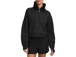 2026 sudadera para Mulher Ilwhe com Forro de Felpa, Cremalheira 1/2, Bolso Canguru e Orifícios para Dedos Polegadas