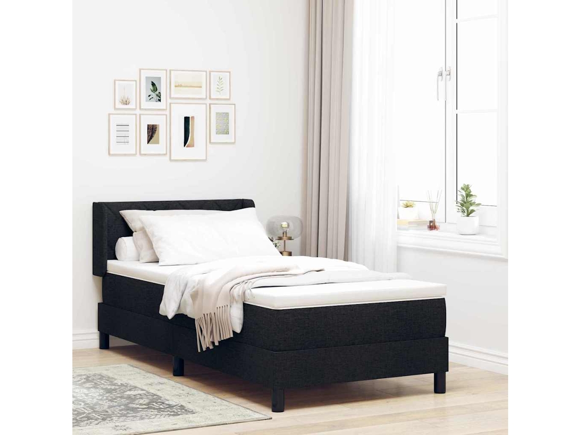 Vidaxl Cama Box Com Almofada Com Cabeceira Preto 200 X 100 Cm Tecido