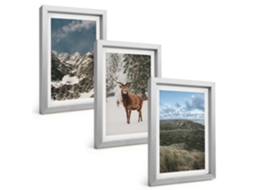 Quadros Decorativos Para Paredemontanhas, Neve, Veado, Paisagem De Floresta Moldura Prateada Quadros Para O Escritório Espelharte (3 Peças 20x30 Cm)