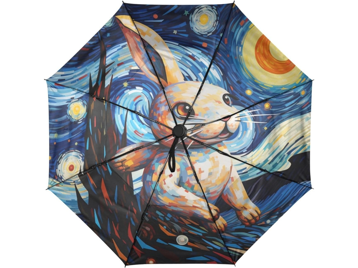Guarda Chuva de Viagem Automático com Estampa Coelho e Lua S/MARCA