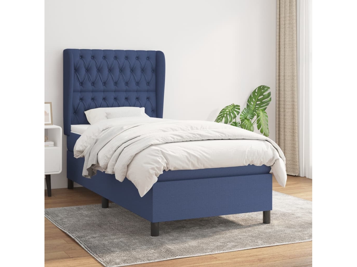 Vidaxl Cama Com Molas/colchão 90x200 Cm Tecido Azul
