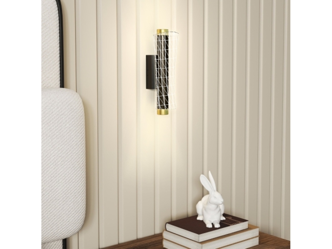 Jogo De 2 Luminárias De Parede Led Com Design De Grade, Regulável, Para Sala, Quarto, Metal, Preto. Perfeita Para Iluminação Interna.