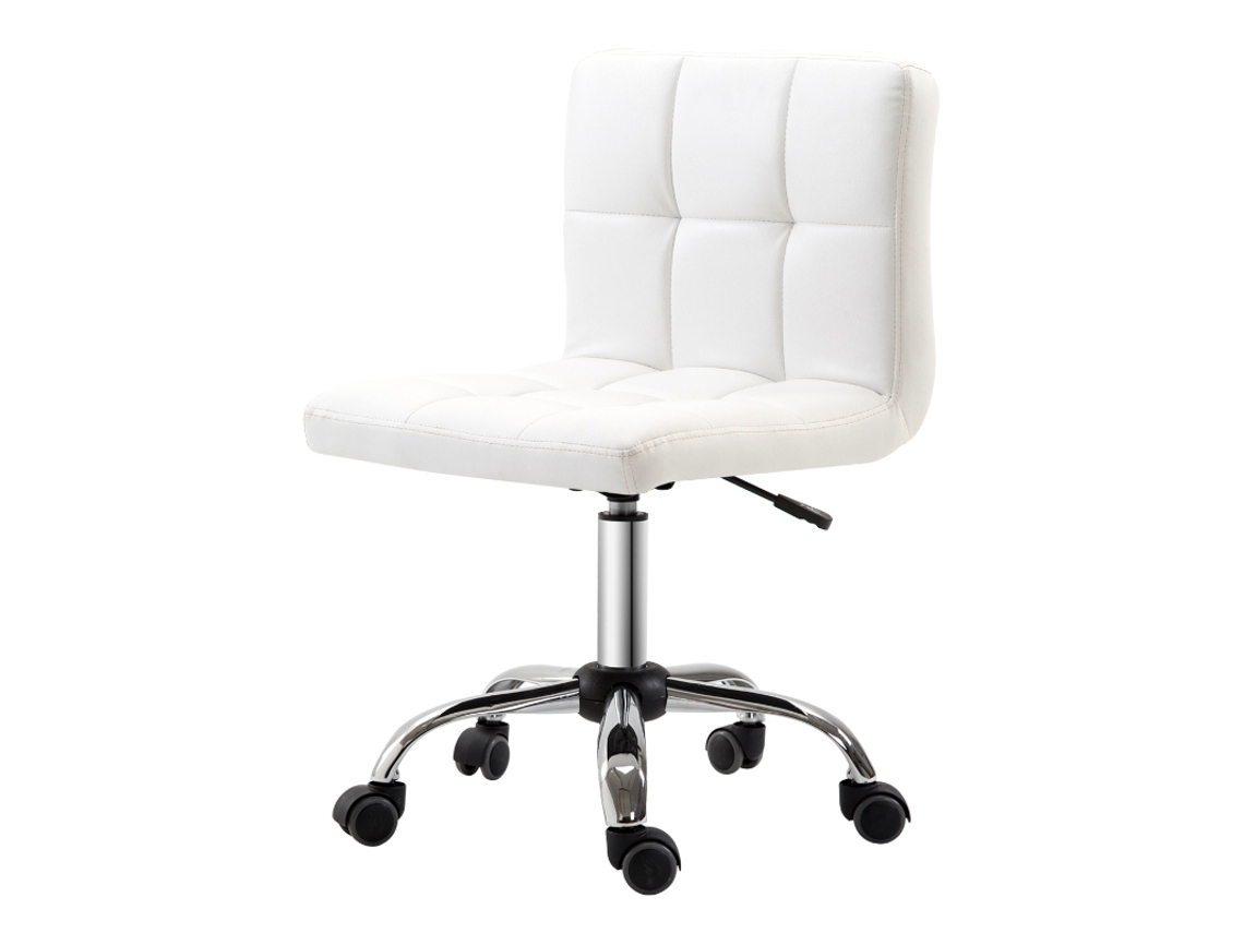Cadeira De Escritório Ergonômica Sem Braços,ajustável Em Altura,estofada Em Couro Sintético Branco,ideal Para Home Office E Sala De Trabalho