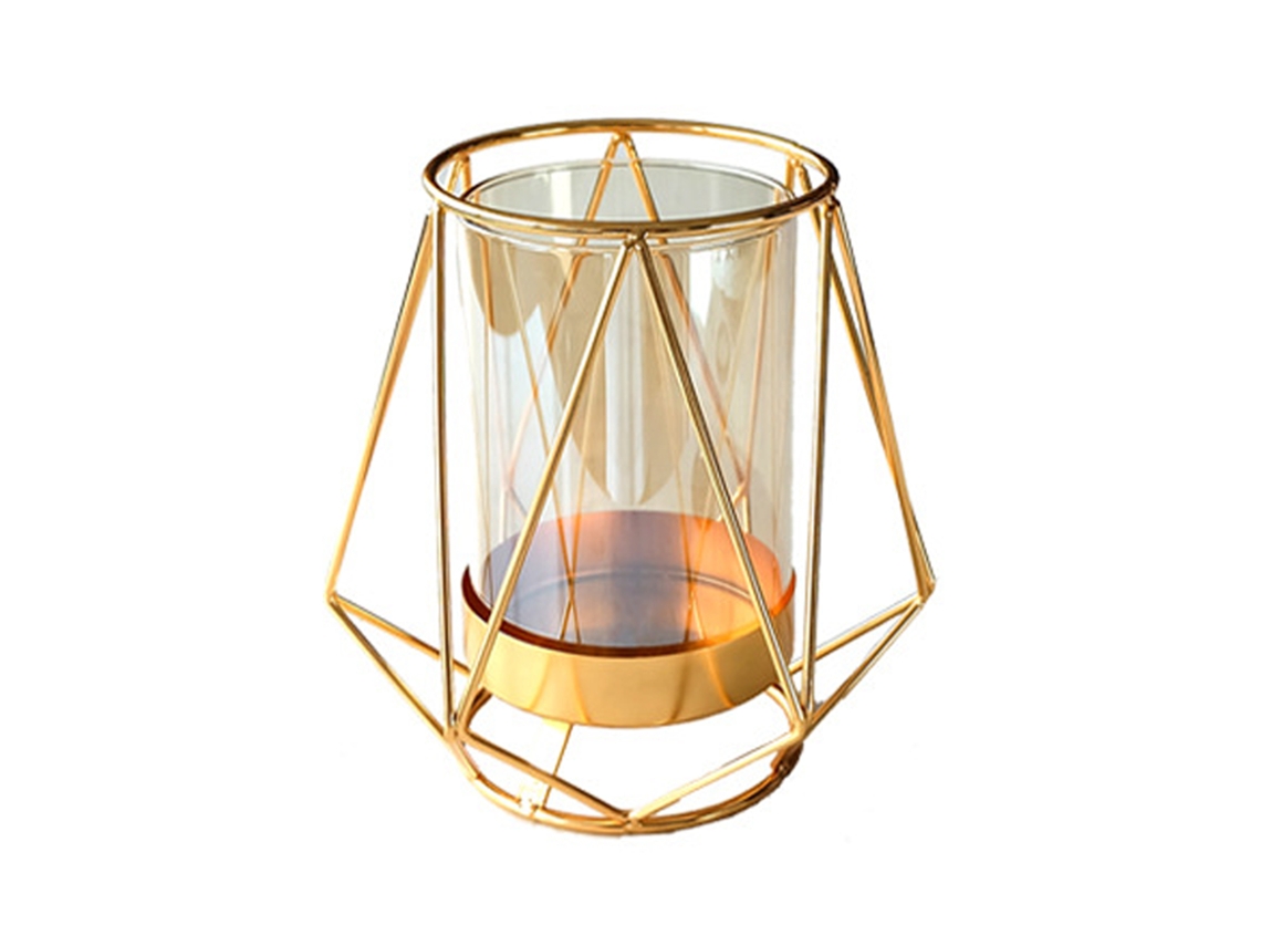 Vaso de Vidro Transparente Dourado 16x14cm Decorativo para Casamento e Festa com Apoio de Ferro