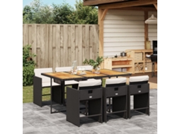 Vidaxl 7 Pcs Conjunto De Jantar P/ Jardim C/ Almofadões Vime Pe Preto