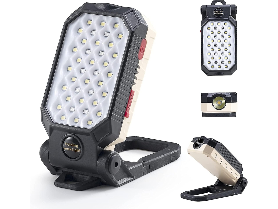 Lanterna de trabalho recarregável, 1000 lumens, LED, com base magnética, gancho e suporte ajustável de 170°