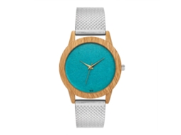 Relógio de pulso analógico de quartzo com pulseira de malha verde de luxo para mulheres e homens, prateado.